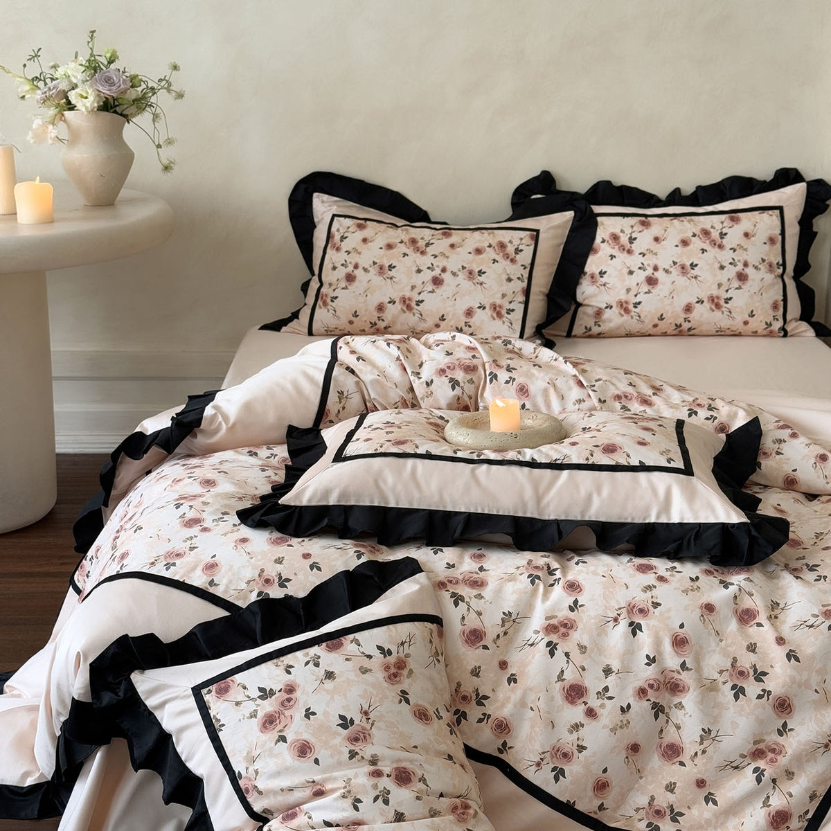 Luxuriöses Floral Rüsch Bettbezug Set