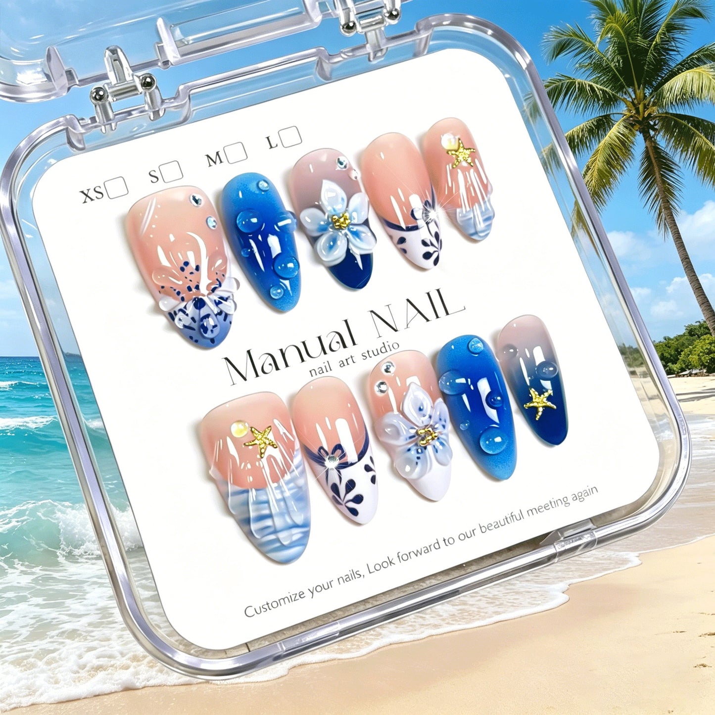 Künstlerisches florales Press-On-Nagelset Brehn