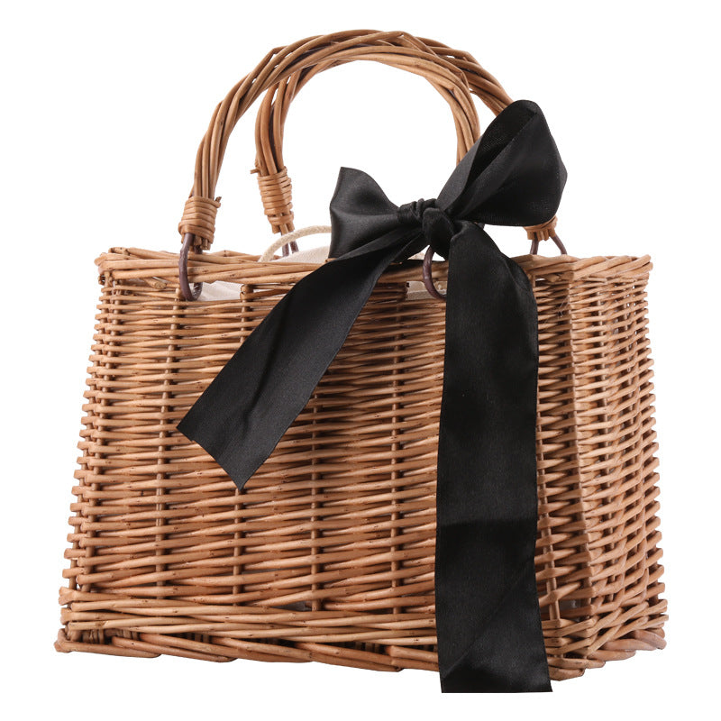 Damen Handgewebte Korbtasche mit elegantem Schleifenakzent Brehn