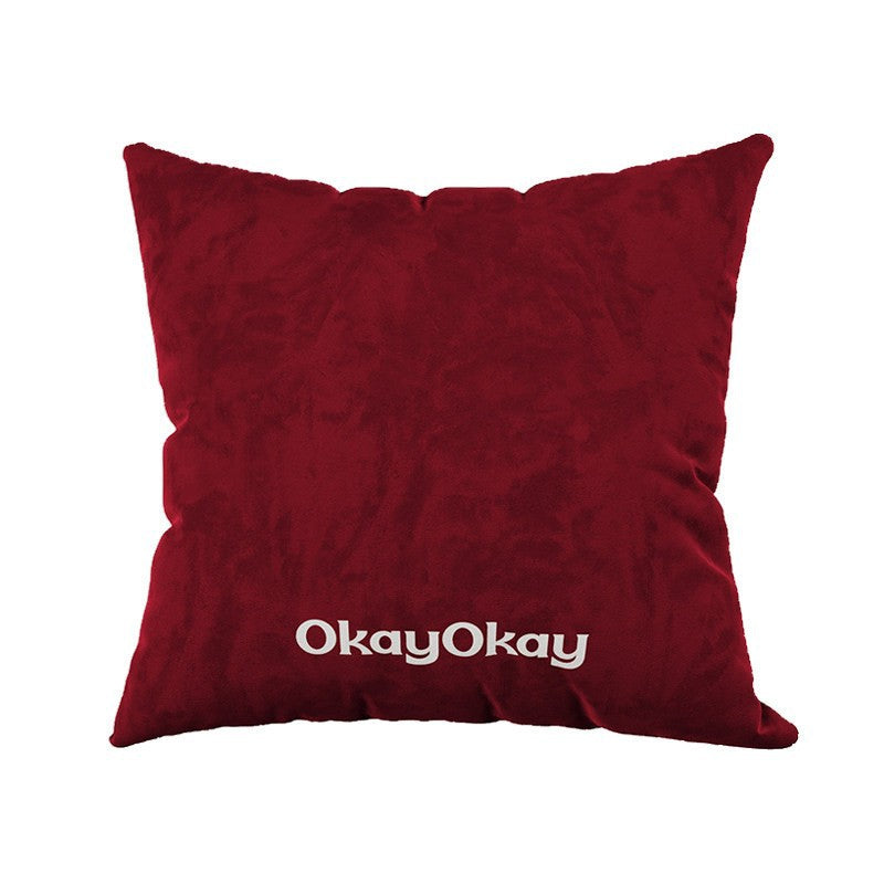 Rectangular Velvet Lumbar Pillow Cover with Hidden Zipper and Embroidered Slogan
