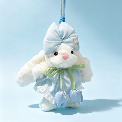 Plüsch Hase Taschenanhänger Schlüsselanhänger mit dekorativem Bogen und floralem Kleid Brehn