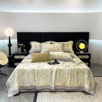 Luxuriöses Satin-Feeling Floral Bettwäsche-Set mit Bettdeckenbezug, Kissenbezügen und dekorativen Shams