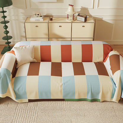 Quilted Oversized Plaid Sofa Slipcover with Armrest Drapes and Non-Slip Backing