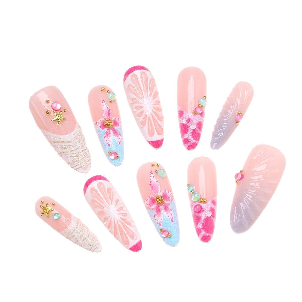 Kunstnagelset mit floralem und fröhlichem Design Brehn