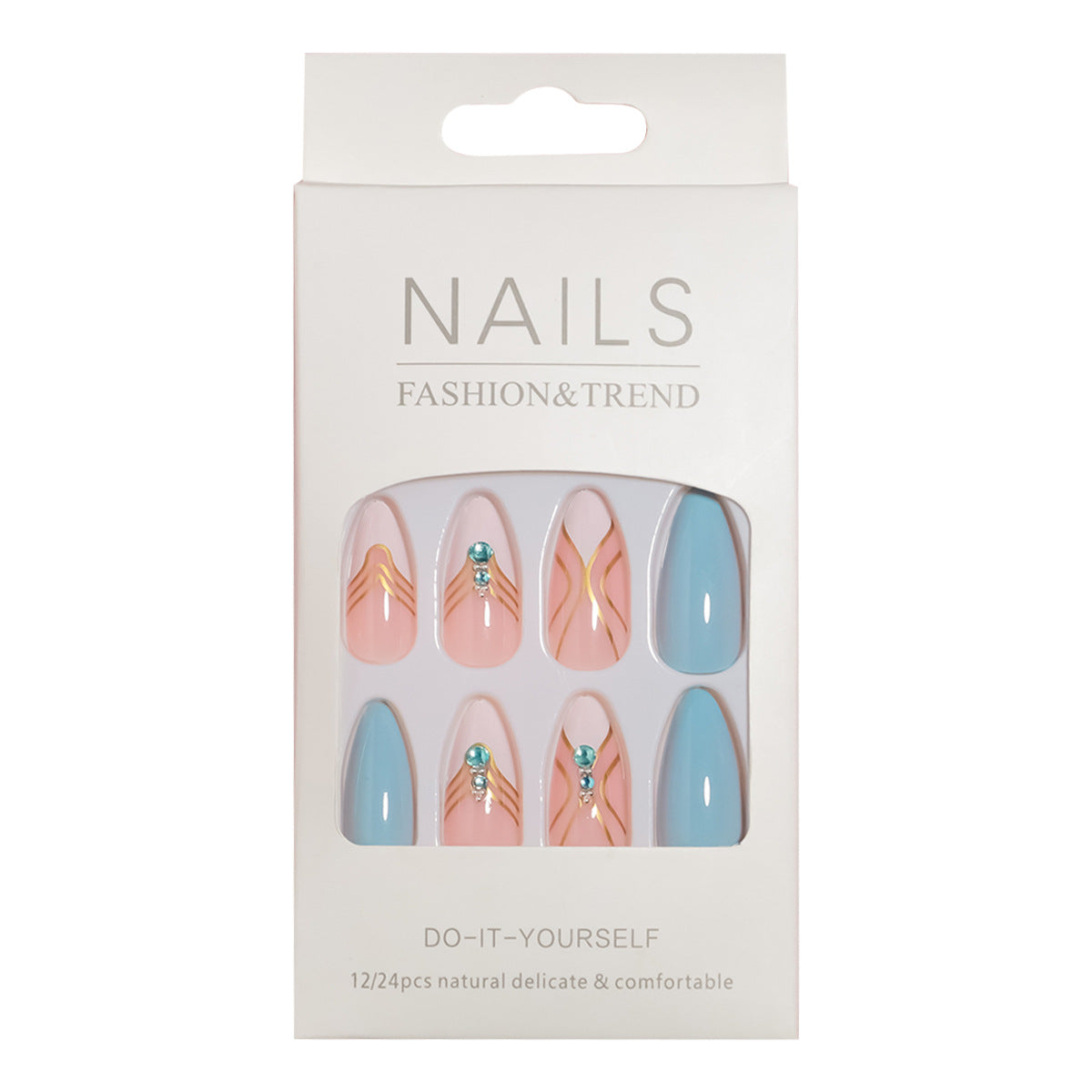 Künstlerisches Press-On-Nagelset mit eleganten Details Brehn