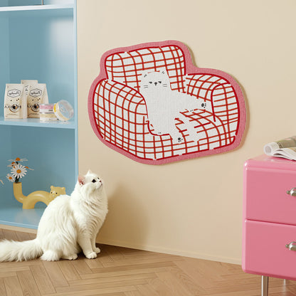 Wall-Mounted Cat Scratching Pad and Door Protector with Plush Sofa Illustration