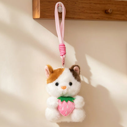 Plüsch Calico Katze Erdbeer Mini Taschenanhänger Schlüsselanhänger mit weichem Seilschlaufe & Metallclip Brehn