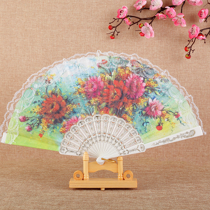 Damen Eleganter Handfächer mit floralen Motiven Brehn