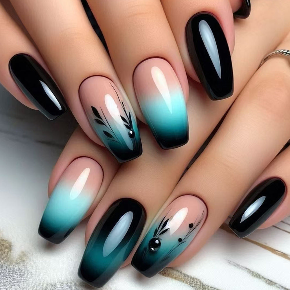 Ombre Press-On-Nagelkunst mit floralem Design Brehn