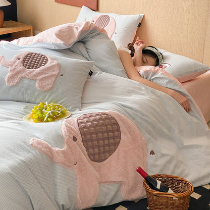 Wendbare Mikrofaser Bettbezug-Set mit plüschgesticktem Otter-Applikation und weichem kühlendem Stoff