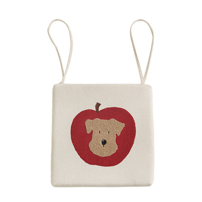 Stoff-Hängekissen mit Apfel- und Hunde-Applikation und Aufhängeschlaufen Brehn
