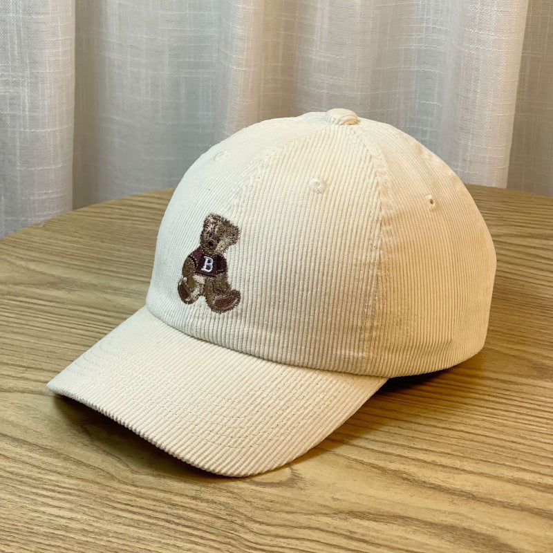 Damen Corduroy Baseball Cap mit Teddy Bären Stickerei Brehn