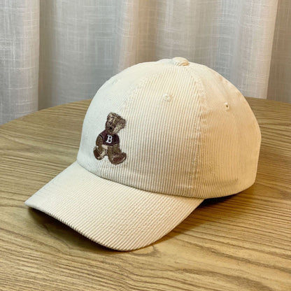 Damen Corduroy Baseball Cap mit Teddy Bären Stickerei Brehn