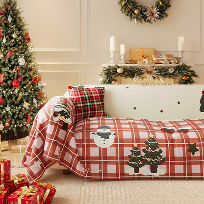 Festive Stretch-Fit Full-Coverage Sofa Slipcover with Holiday Tree Print