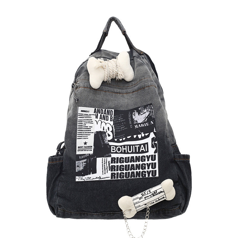 Kreativer grafischer Druck Denim Schulrucksack Brehn