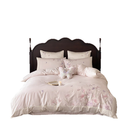 Luxuriöses Satin Blumenbesticktes Bettwäsche-Set Bettbezug und Kissenbezüge