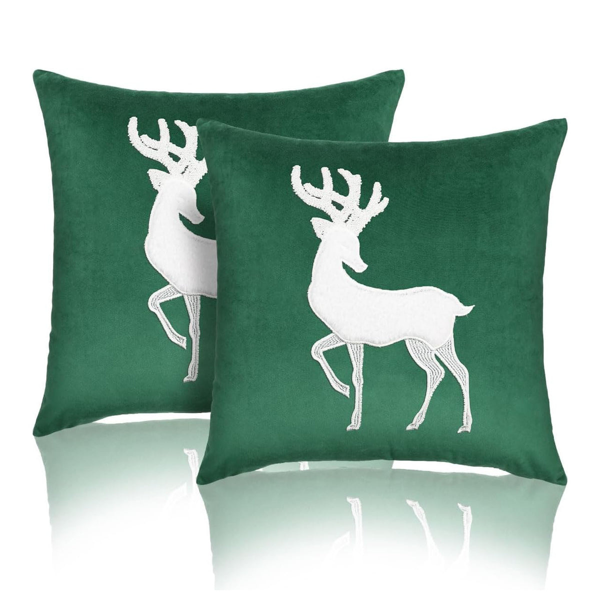 Festive Velvet Rentier Applikation Quadratisches Kissenbezug mit Unsichtbarem Reißverschluss