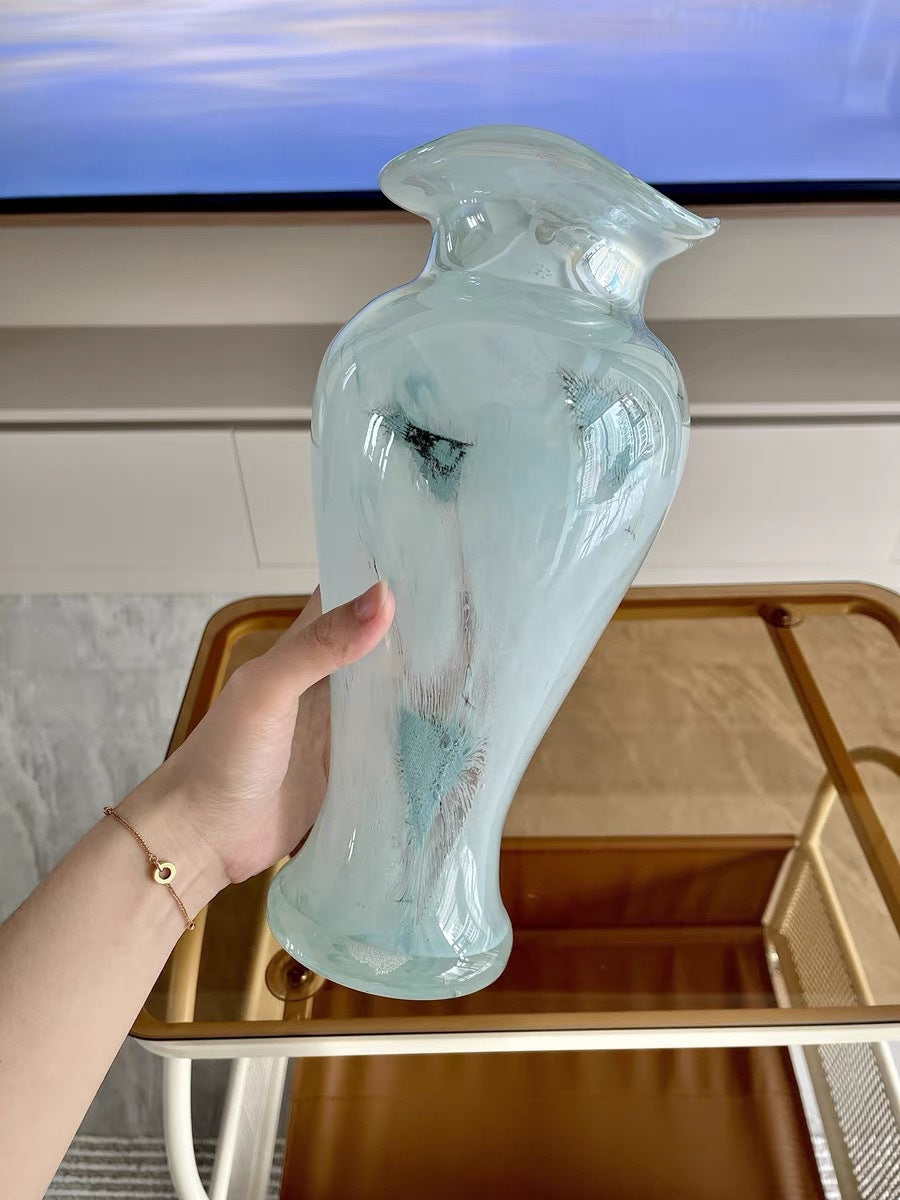 Mouth-blown Opaline verlängerte Glühbirnen dekorative Glasvase mit ausladendem Rand Brehn