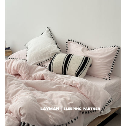 Natürliches Baumwoll‑Leinen Bettbezug‑Set mit gecrashtem Leinenlook und floraler Ton‑in‑Ton‑Musterung