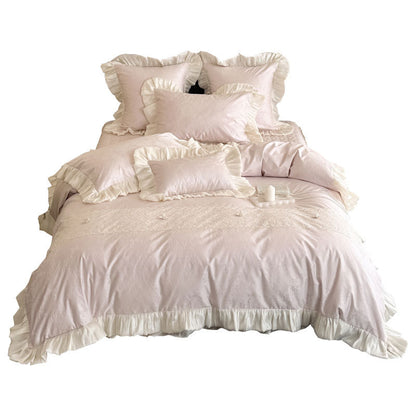 Jacquard bestickte Satin-Rüsch Bettbezug Set
