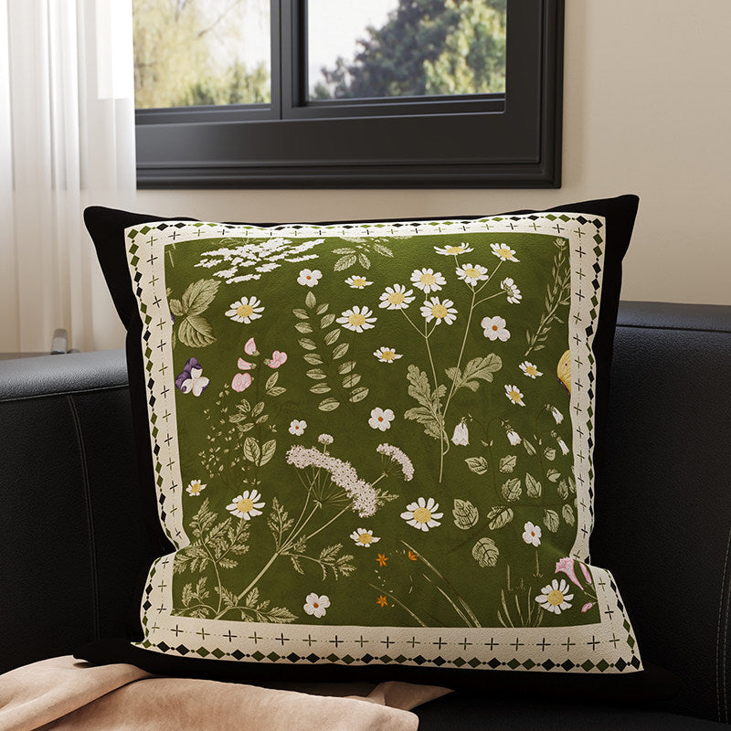 Velvet Bamboo Leaf Square Throw Pillow Cover with Hidden Zipper