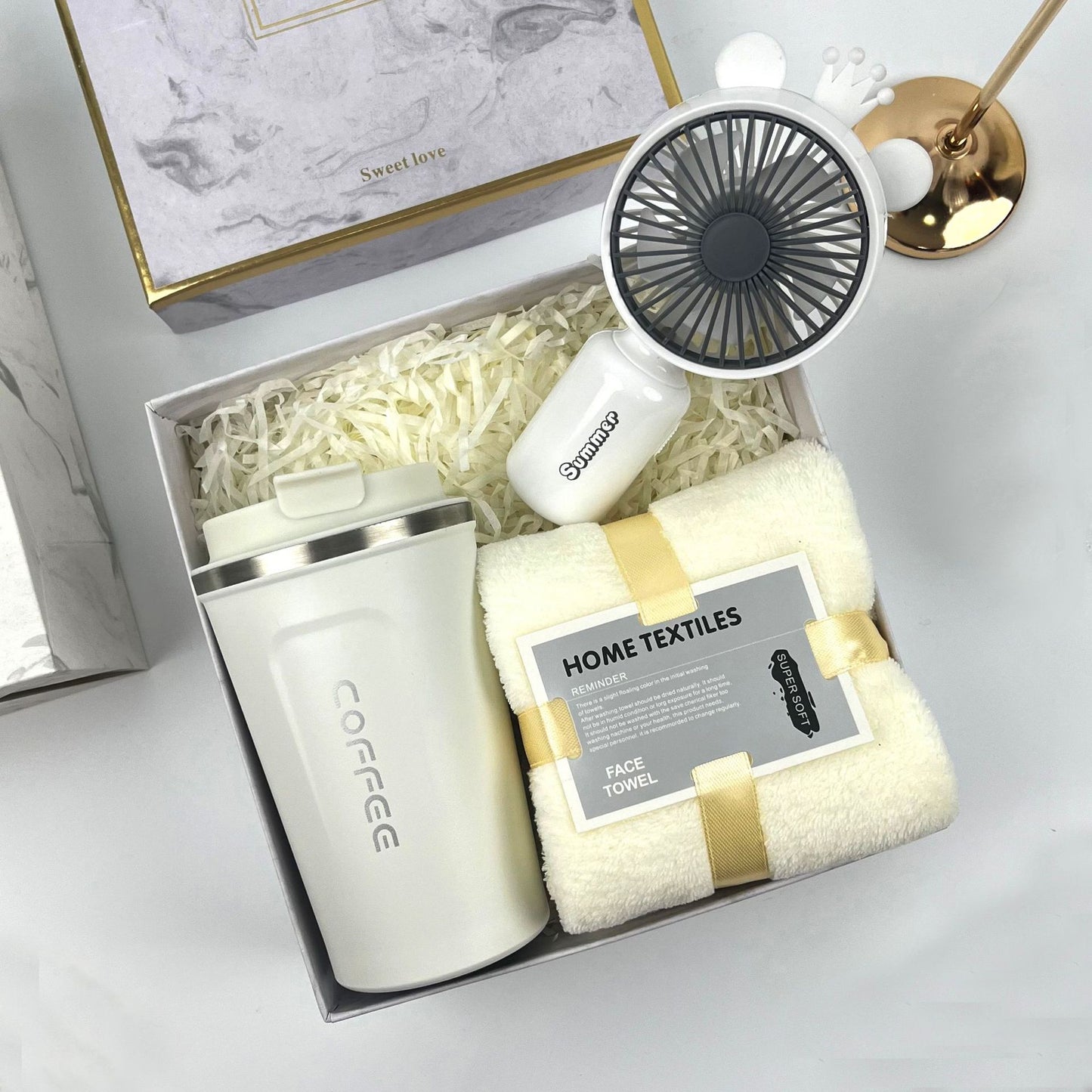 Damen Set mit Kaffeebecher und tragbarem Ventilator Brehn