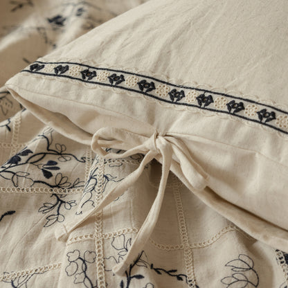 Bestickte Leinen-Bettbezugset mit Vintage-Patchwork-Blumenmuster