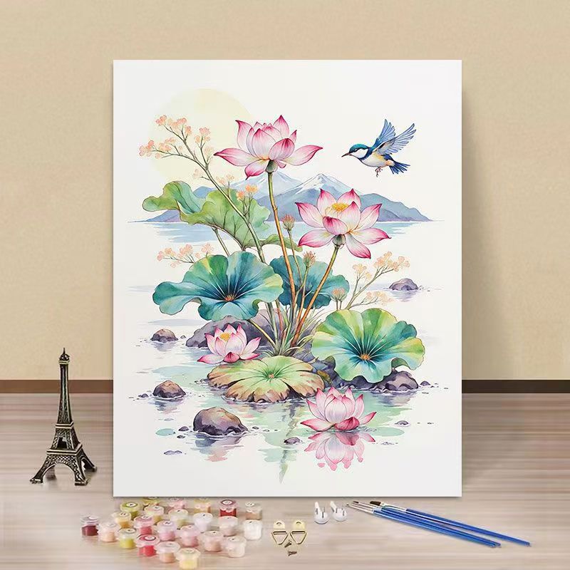 DIY Wasserlilie und Eisvogel Malen nach Zahlen Kunstset Brehn