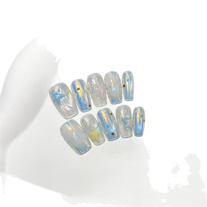 Künstlerisches Sternen Traum Press-On Nagelset Brehn