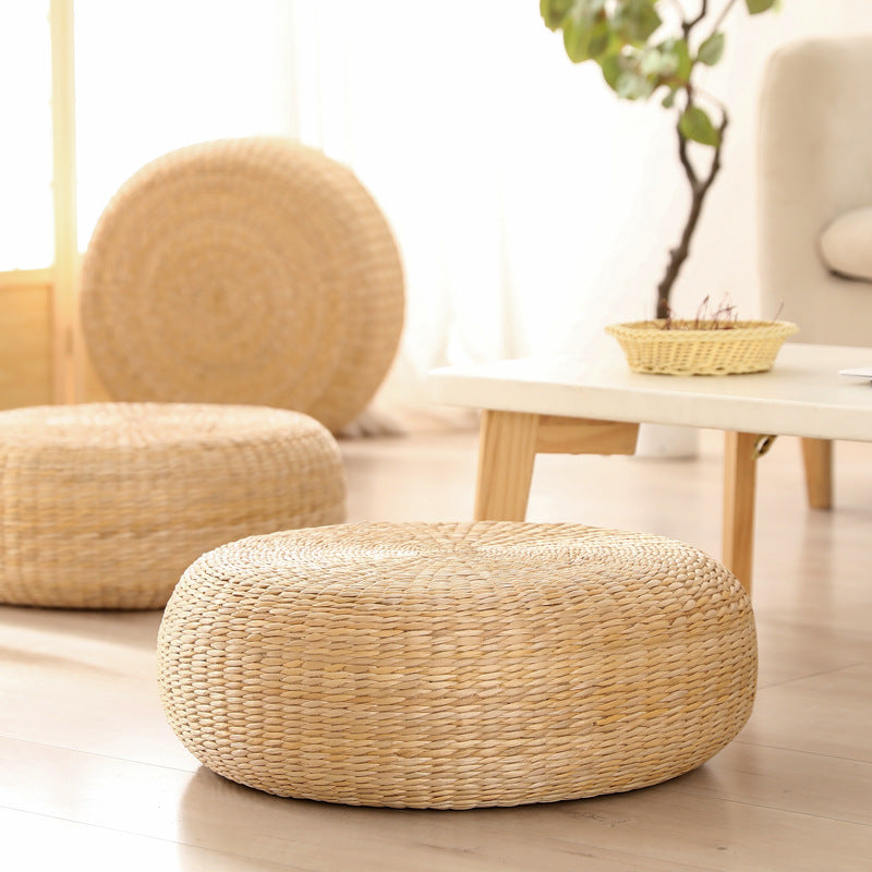 Eleganter Runder Pouf Aus Naturmaterialien Brehn