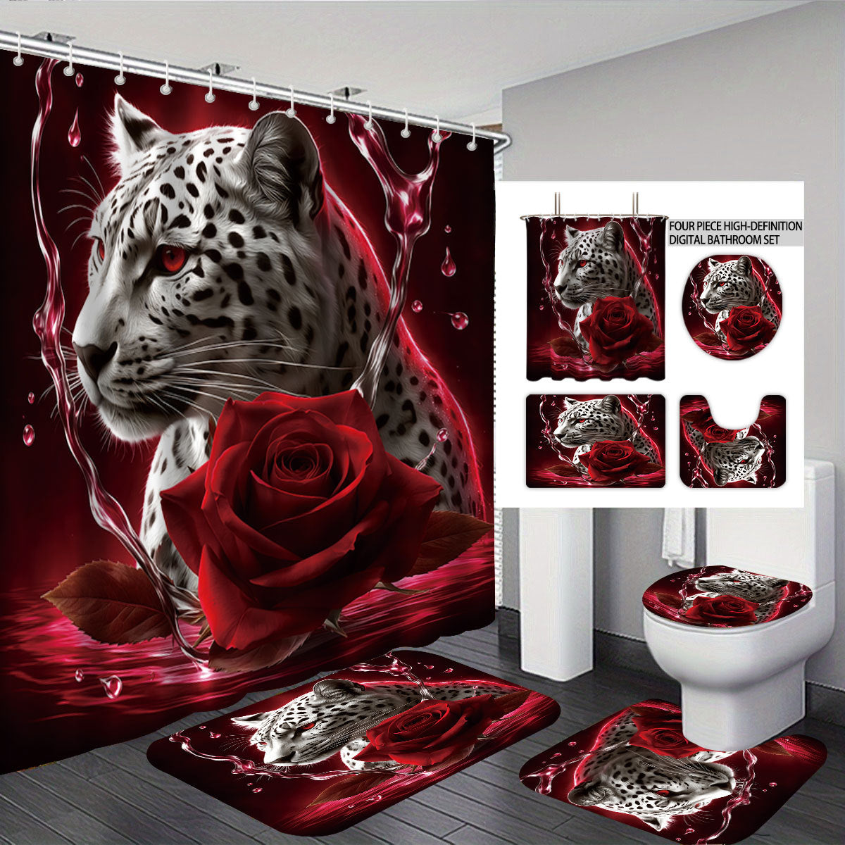 Künstlerisches Hochauflösungs-Löwen- und Rosen-Themen Badezimmer-Dekor Set Brehn