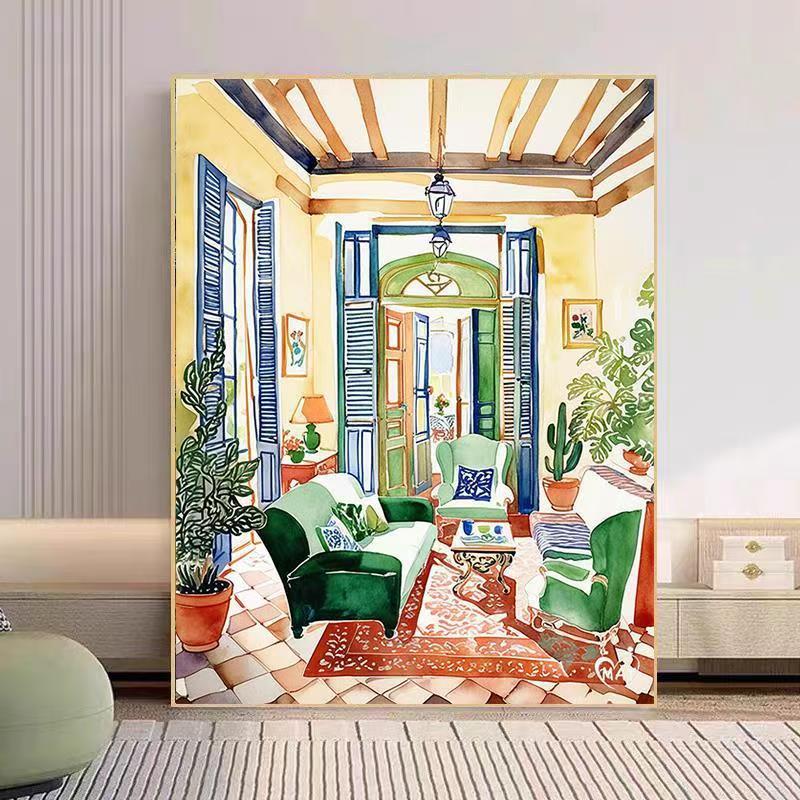Gemütlicher Wohnzimmer Aquarell Kunstdruck Brehn