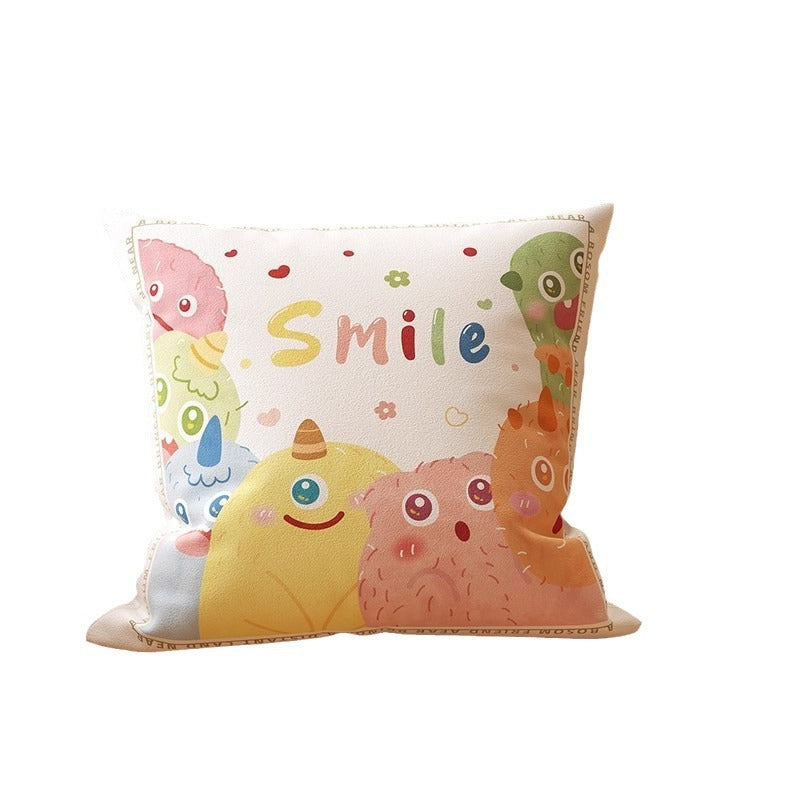 Square Illustrated 'Smile' Microfiber Front Cushion Cover with Hidden Zipper