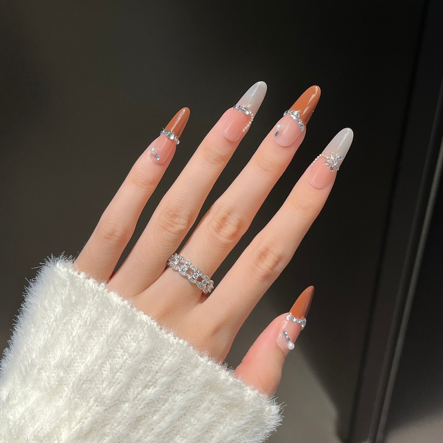 Glamourös Kristall-Beschichtet Press-On Nageldesign Brehn