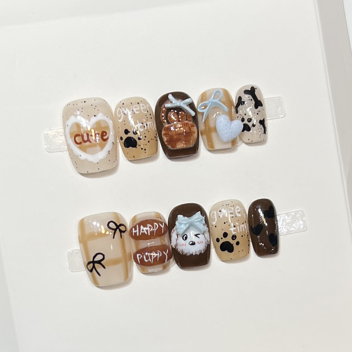 Verspielt Cartoon-Hund-Themen Press-On Nagelkunst Set Brehn