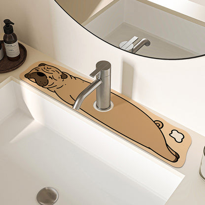Decorative Silicone Faucet Sink Protector Mat with Dog-Shaped Counter Splash Guard