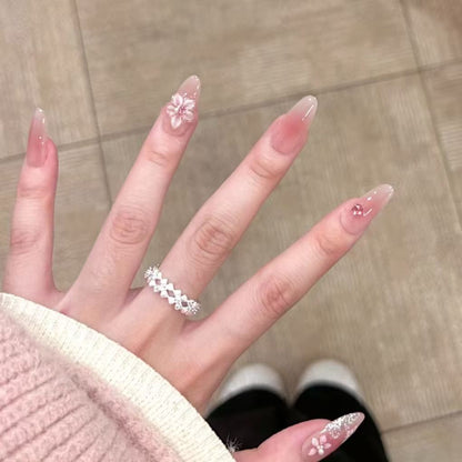 Blumenverzierte Lange Stiletto-Nagelverlängerungen