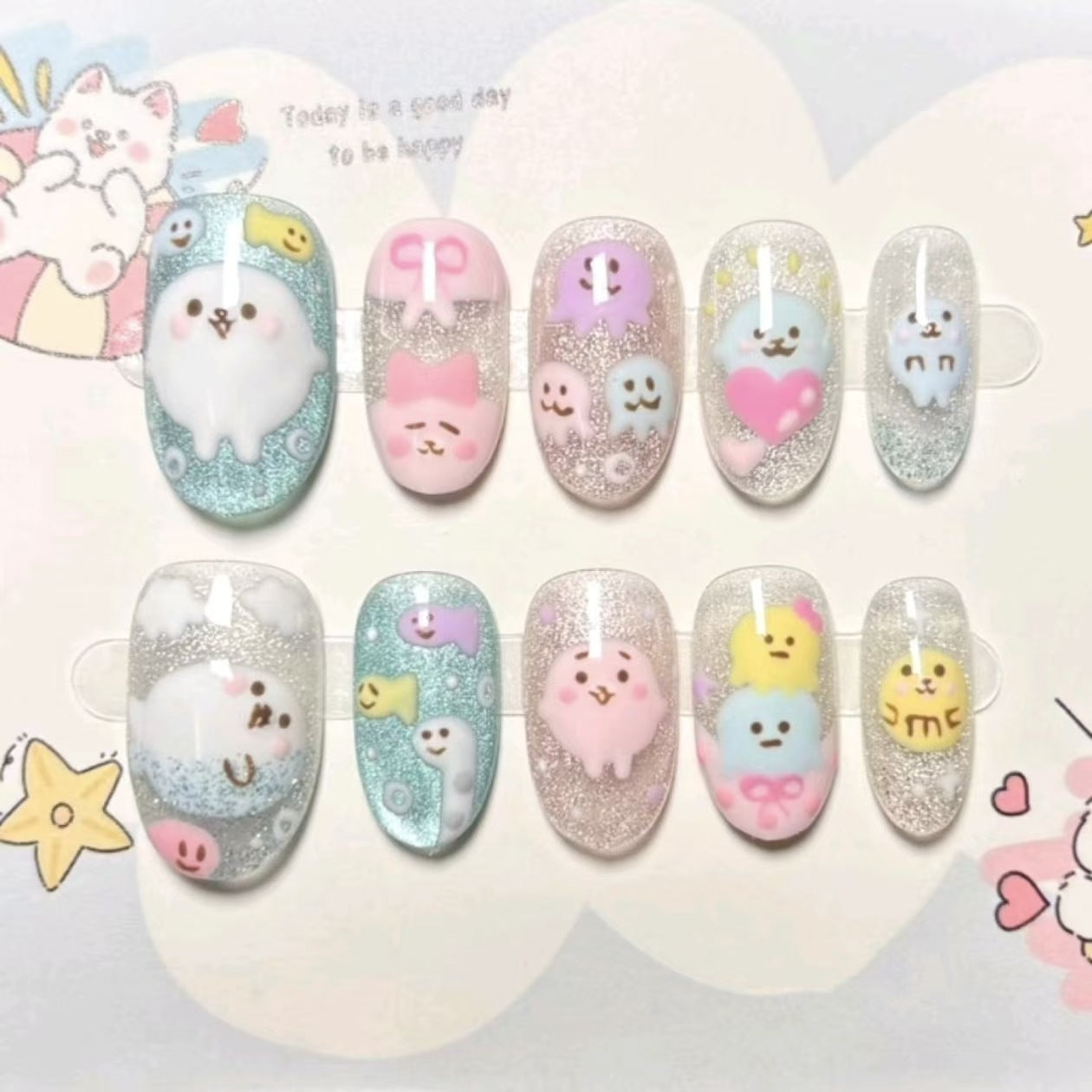 Kreative Cartoon Press-On Nagelkunst Brehn