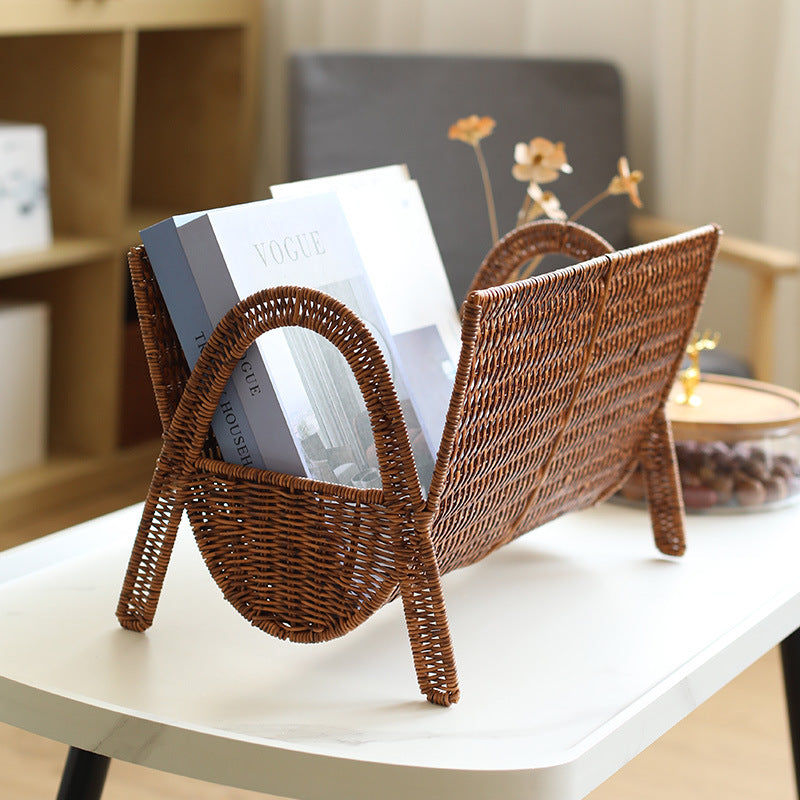 Unisex Rechteckiger Zeitschriftenkorb aus handgewebtem Rattan Brehn