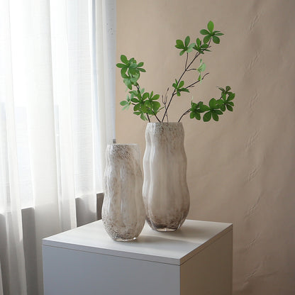 Mouthblown Textured Decorative Glass Vase with Organic Curved Silhouette Brehn