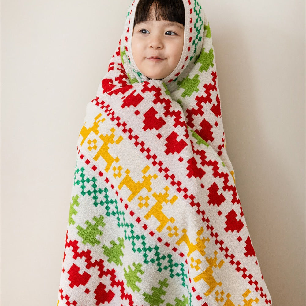 Strick-Schultertuch mit nordischem Weihnachts-Jacquard