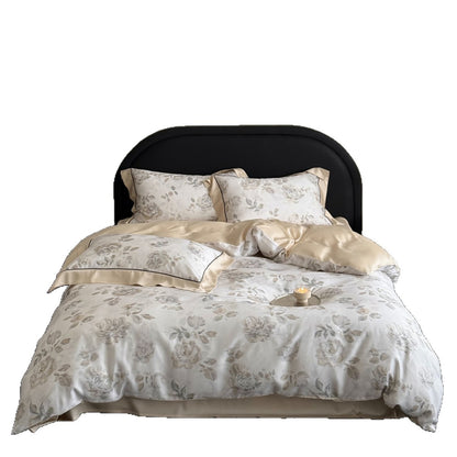 Luxuriöses Aquarell-Rosen-Satin-Duvet-Bezug-Set mit Satin-Rückseite und geflammten Kissenbezügen