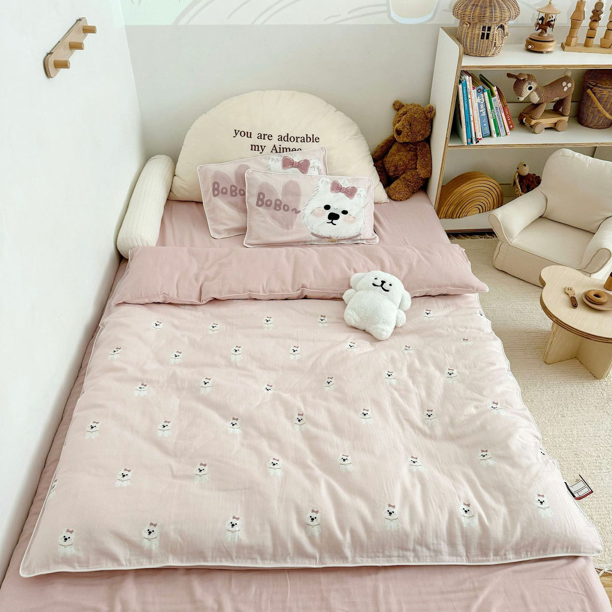 Kinder-Musselin-Steppbett-Set mit niedlichem Bären-Print