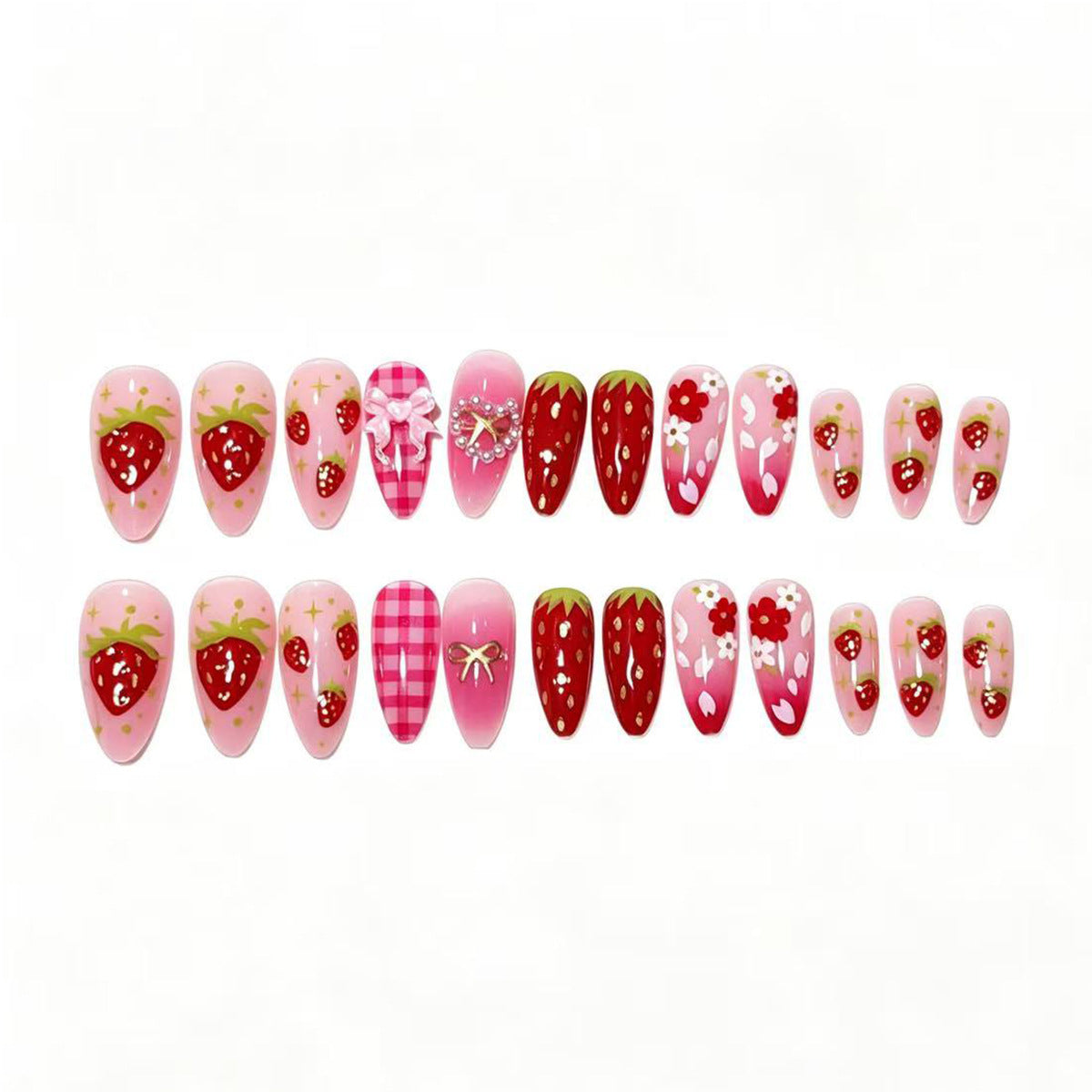 Erdbeer-Themen Press-On Nail Art Set Brehn