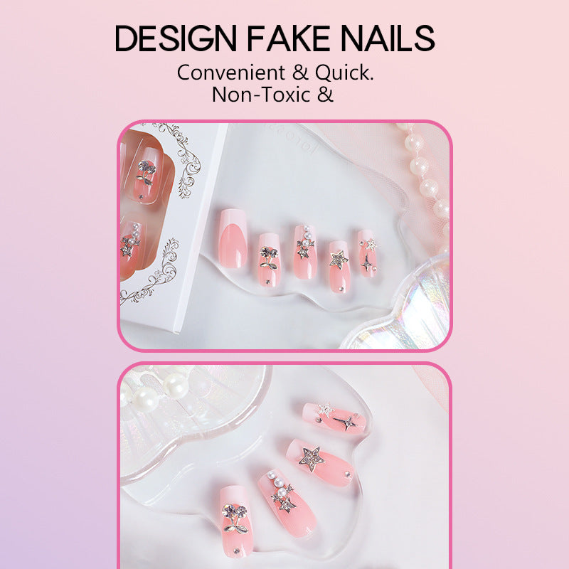Kunstnagelset mit dekorativen Blüten- und Glitzermotiven Brehn