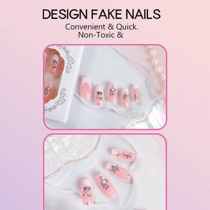 Kunstnagelset mit dekorativen Blüten- und Glitzermotiven Brehn