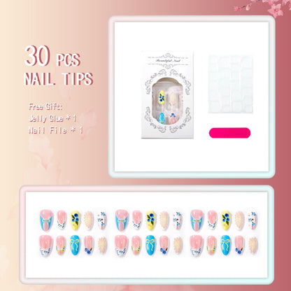 Verspielt mit Blumen verziertes Press-On Nagelset