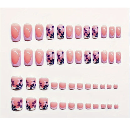 Dekorativer Press-On Nagelkunstset mit Blumenmuster Brehn