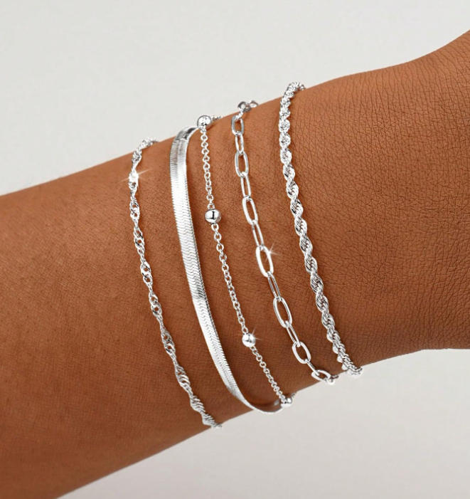 Gestuftes Silberkettchen Armband Set Brehn