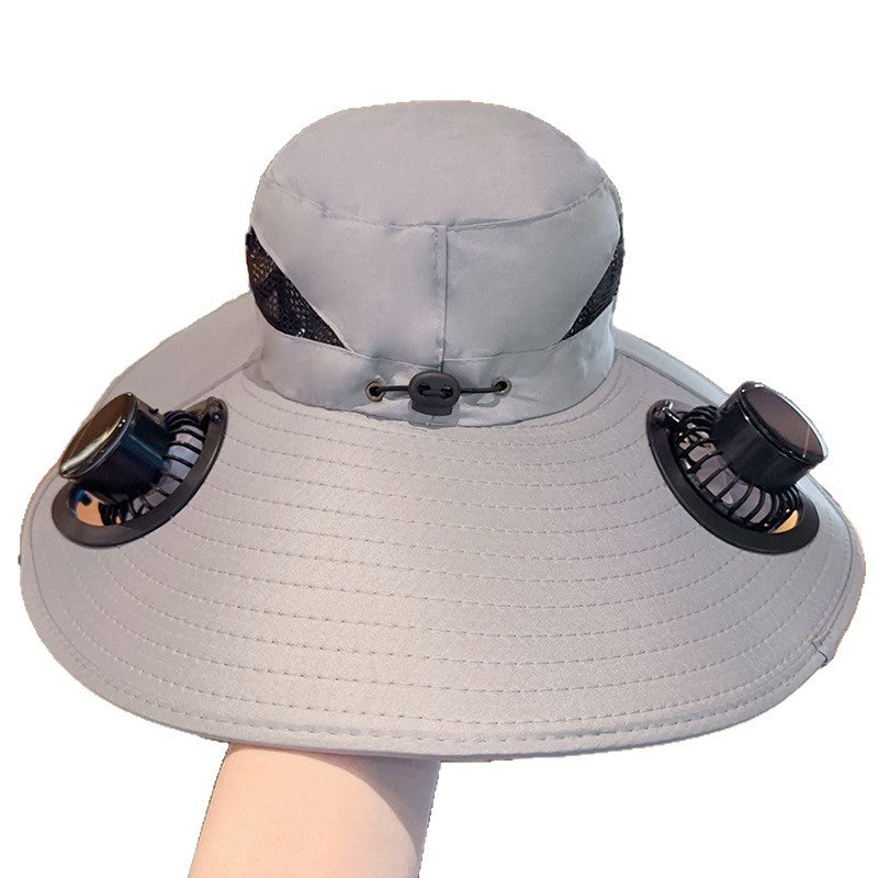 Sonnenhut mit dualen USB-Lüftern, atmungsaktivem Netzgewebe und verstellbarem Kinnriemen Brehn
